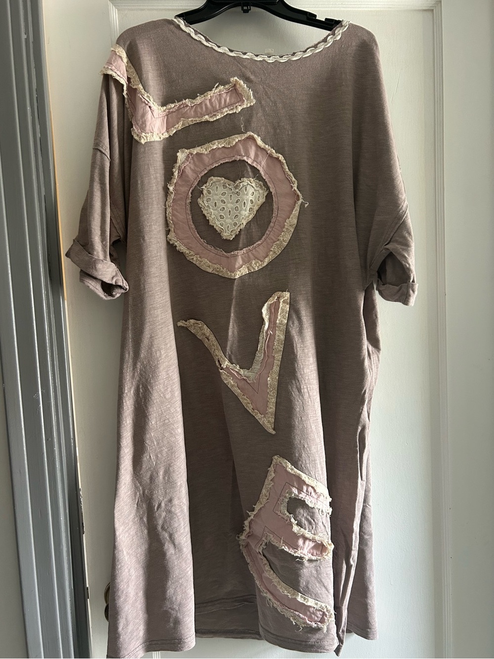 Taupe Pink LOVE Appliqué Tunic Top